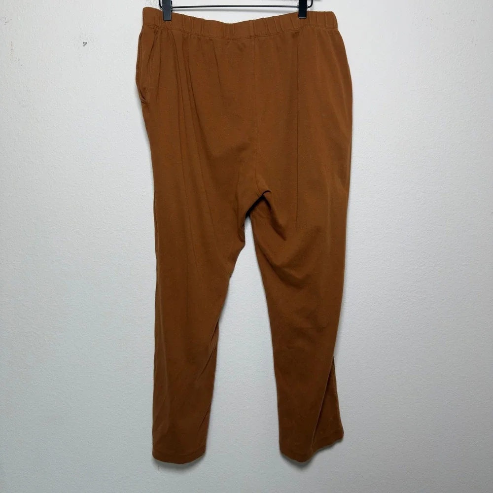 Lands End Women 100% Cotton Sport Knit Pants 1X Brown  Pockets Lounge Comfort